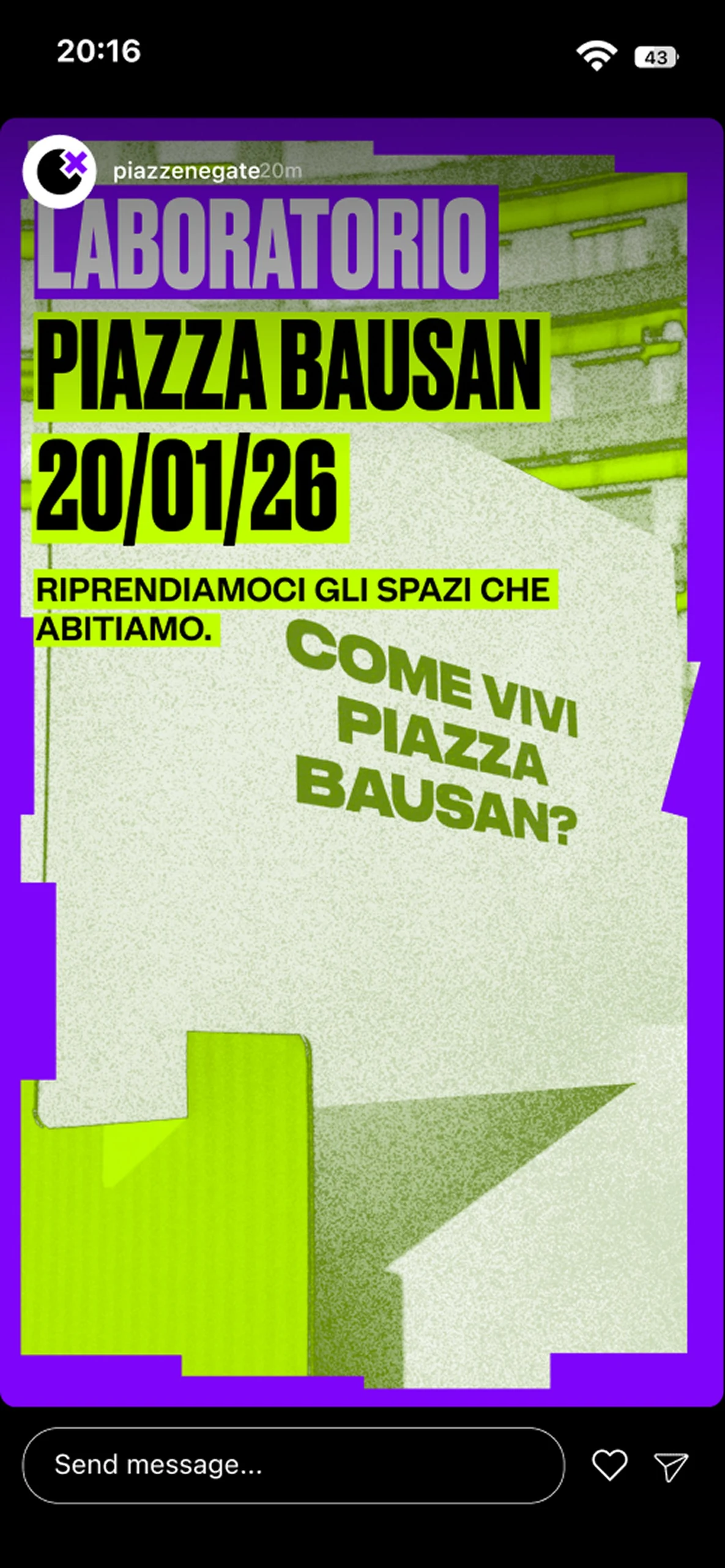 Story Instagram: Laboratorio Piazza Bausan 20/01/26